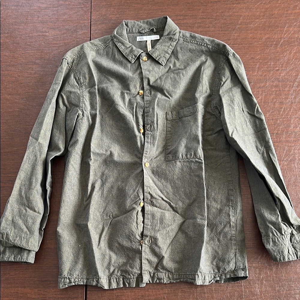 Zara Men's Green Botton Down